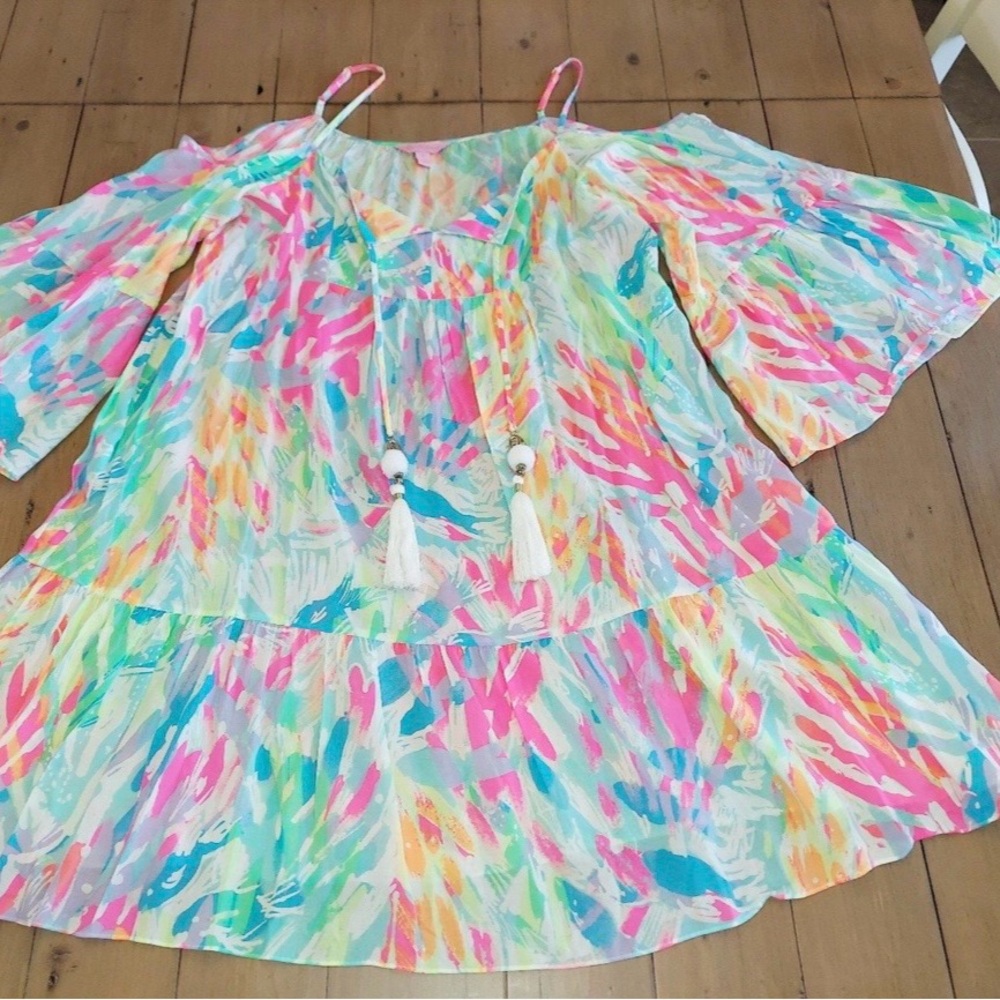 Lilly Pulitzer Alanna Cold Off Shoulder Dress Sparkling Sands Tassel - Picture 5 of 10